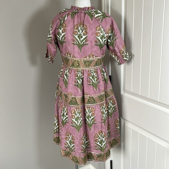 Victoria Dunn Oren Dress Pink Green Floral Block Print Ruffled V Neck Sz S NEW - Picture 7 of 9